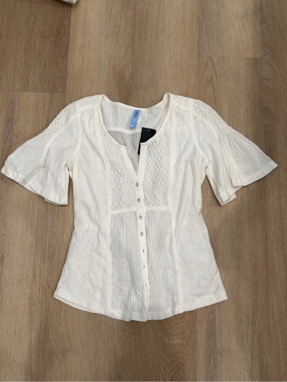 next Ivory Button-Front Lace-Panel Blouse